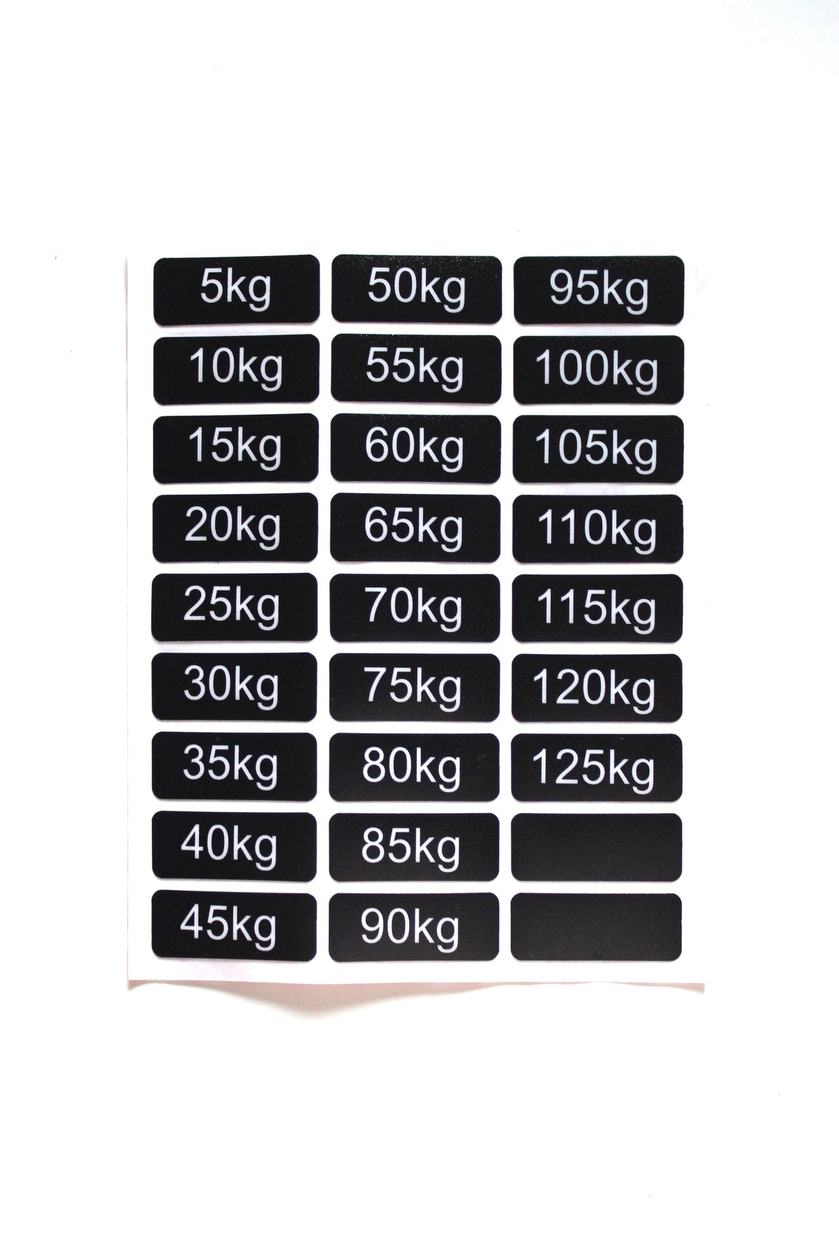 Weight Stack Labels – 5–125 kg