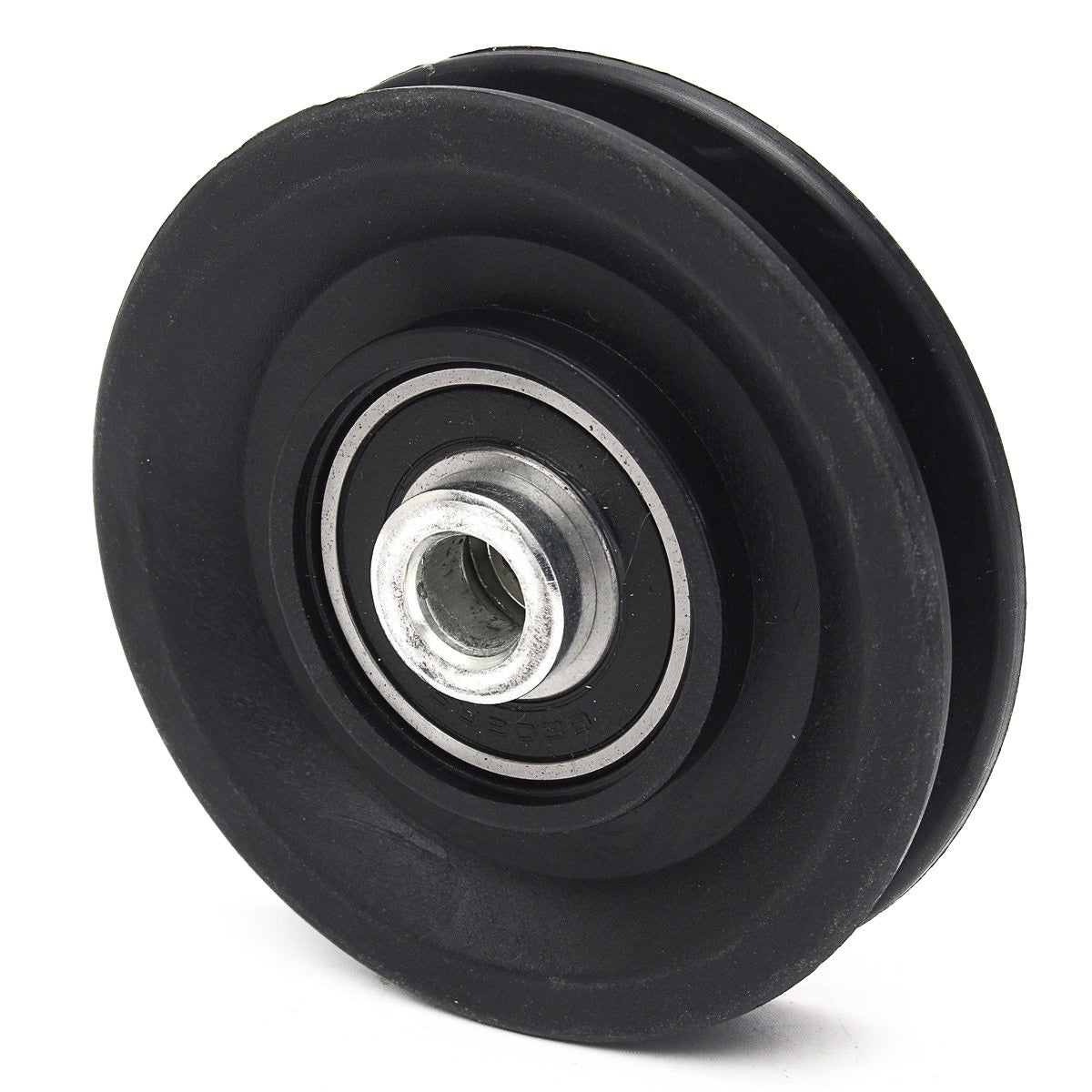 Black 100 mm cable pulley with 10 mm bore for gym equipment